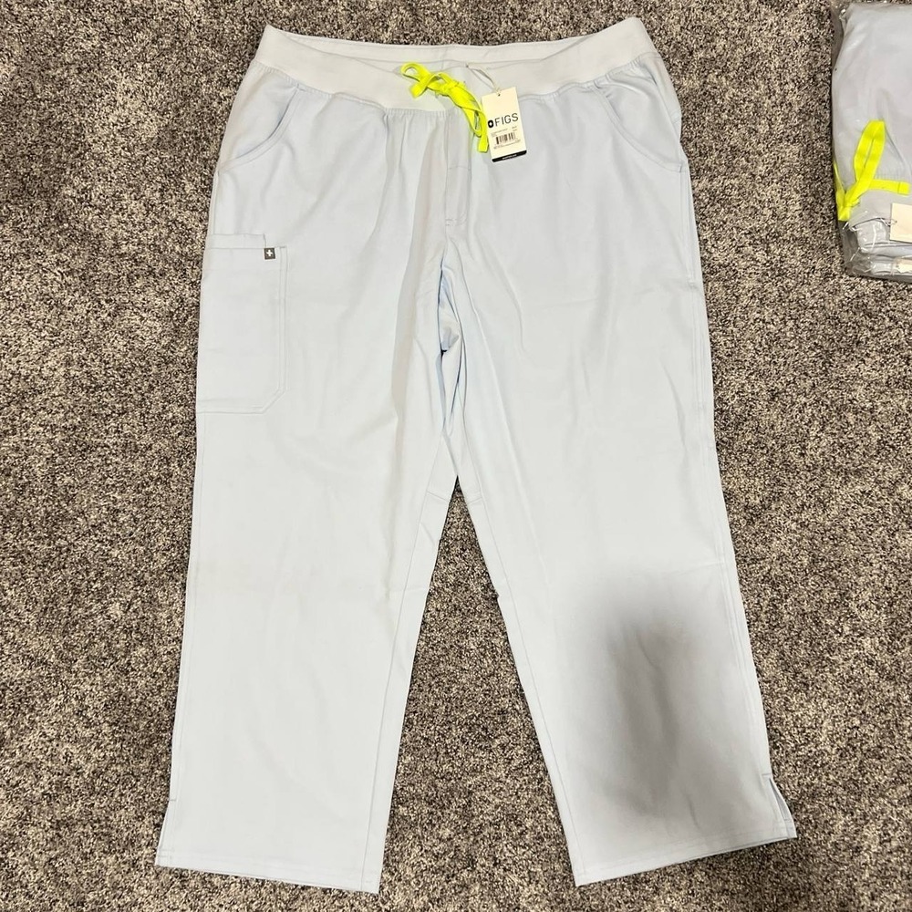 FIGS Scrub Kade Pants Womens 3XLP Light Blue Cargo Stretch Technical Collection